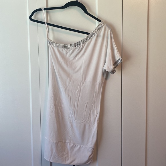 FREE WITH PURCHASE New White One Shoulder Dress with Silver Trim - Picture 7 of 7